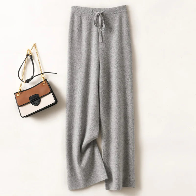 Adele Women’s Wide-Leg Knit Pants – Soft Loose Fit 100% Merino Wool Trousers for Autumn/Winter
