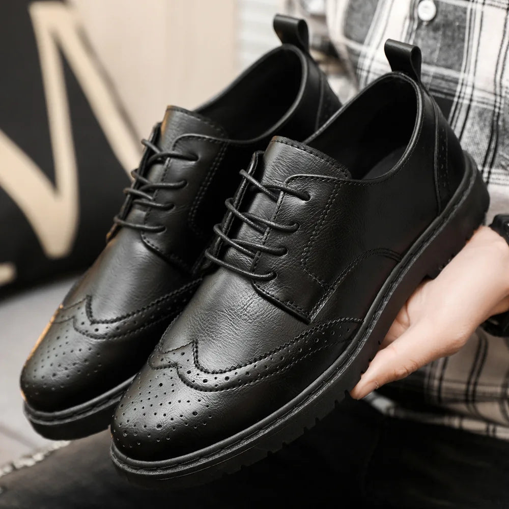 Marinex Leather Oxford Shoes For Men With Brogue Detailing