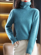 100% Mink Cashmere Turtleneck Sweater - Soft Slim Knit Pullover for Warm Elegant Autumn/Winter Style