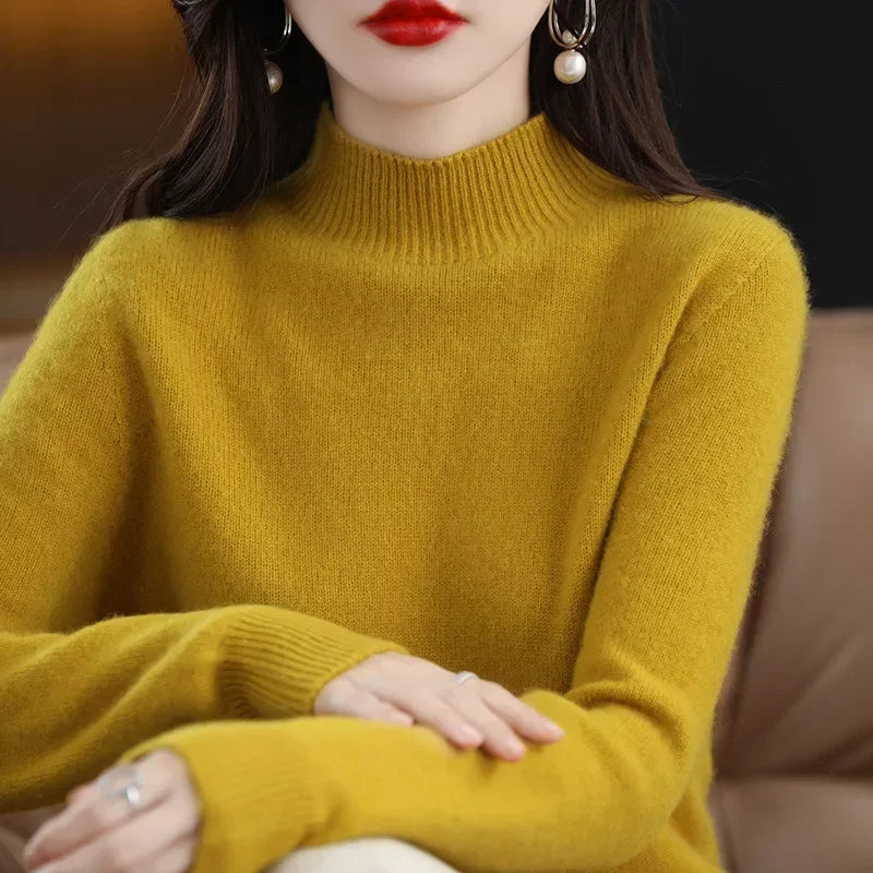 100% Cashmere Minimalist Half Turtleneck Knit Sweater – Soft Warm Basic Pullover for Autumn/Winter