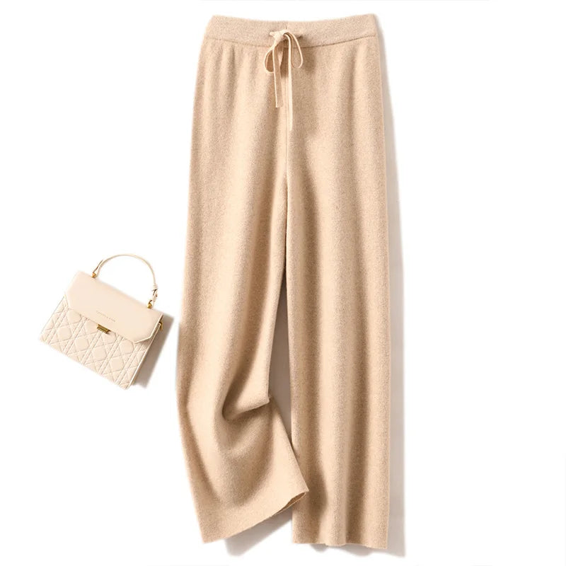 Adele Women’s Wide-Leg Knit Pants – Soft Loose Fit 100% Merino Wool Trousers for Autumn/Winter