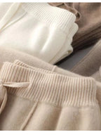 100% Cashmere Wide-Leg Knit Pants - High-Waist Soft Warm Trousers for Effortless Autumn/Winter Style