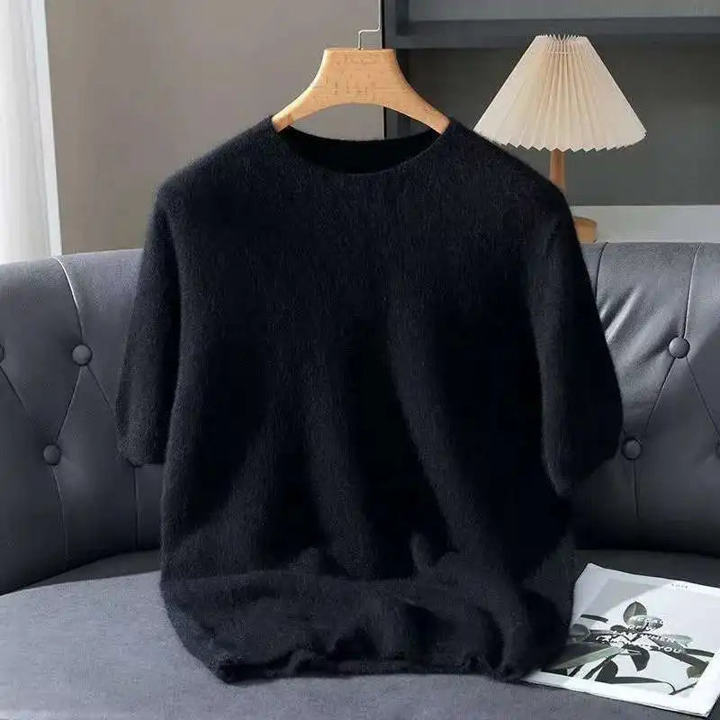 Lennon Men’s Knit T-Shirt – Soft Lightweight Short-Sleeve Pullover, 100% Mink Cashmere