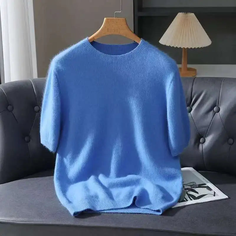 Lennon Men’s Knit T-Shirt – Soft Lightweight Short-Sleeve Pullover, 100% Mink Cashmere