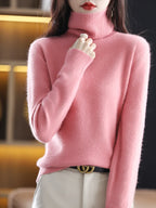 100% Mink Cashmere Turtleneck Sweater - Soft Slim Knit Pullover for Warm Elegant Autumn/Winter Style