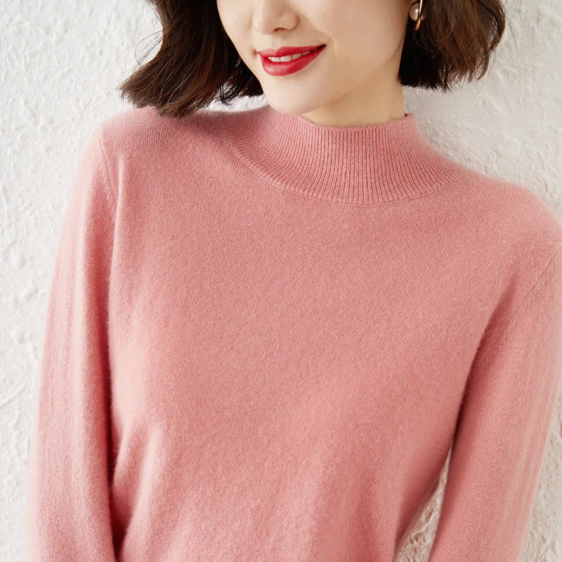 100% Cashmere Minimalist Half Turtleneck Knit Sweater – Soft Warm Basic Pullover for Autumn/Winter