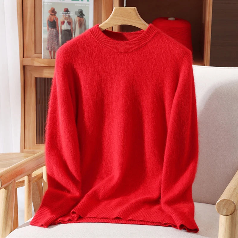 100% Mink Cashmere Sweater for Women – Soft, Warm & Lightweight O-Neck Pullover for Autumn/Winter