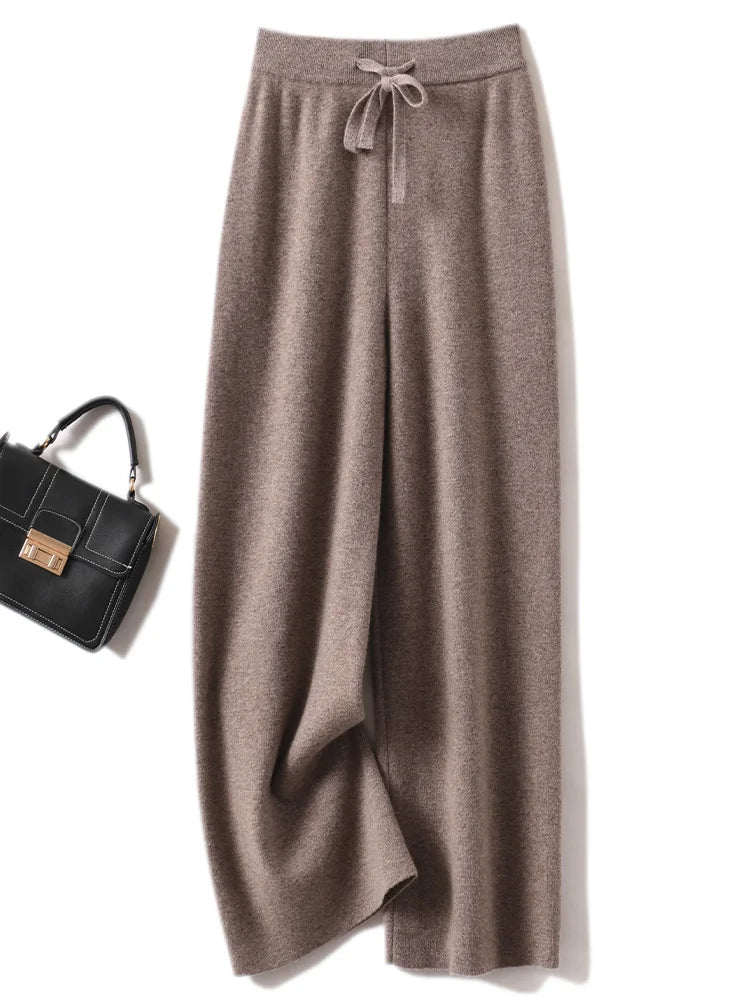 Adele Women’s Wide-Leg Knit Pants – Soft Loose Fit 100% Merino Wool Trousers for Autumn/Winter