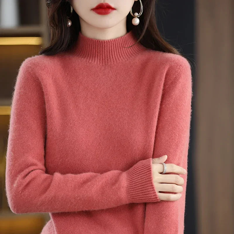 100% Cashmere Minimalist Half Turtleneck Knit Sweater – Soft Warm Basic Pullover for Autumn/Winter
