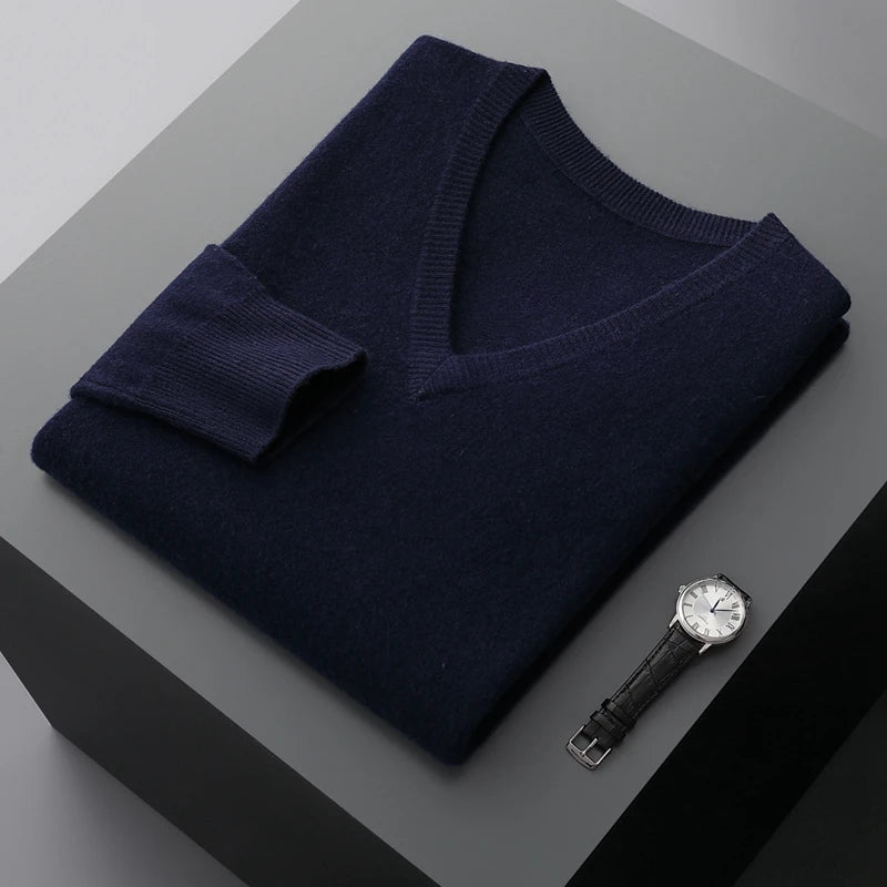 Marlow - 100% Wool - V-Neck Sweater – Classic Business Casual Knit for Autumn/Winter
