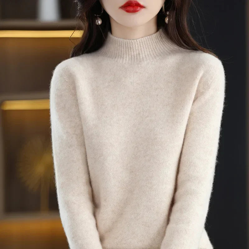 100% Cashmere Minimalist Half Turtleneck Knit Sweater – Soft Warm Basic Pullover for Autumn/Winter