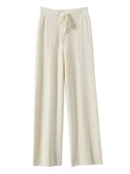 100% Cashmere Wide-Leg Knit Pants - High-Waist Soft Warm Trousers for Effortless Autumn/Winter Style