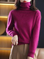 100% Mink Cashmere Turtleneck Sweater - Soft Slim Knit Pullover for Warm Elegant Autumn/Winter Style