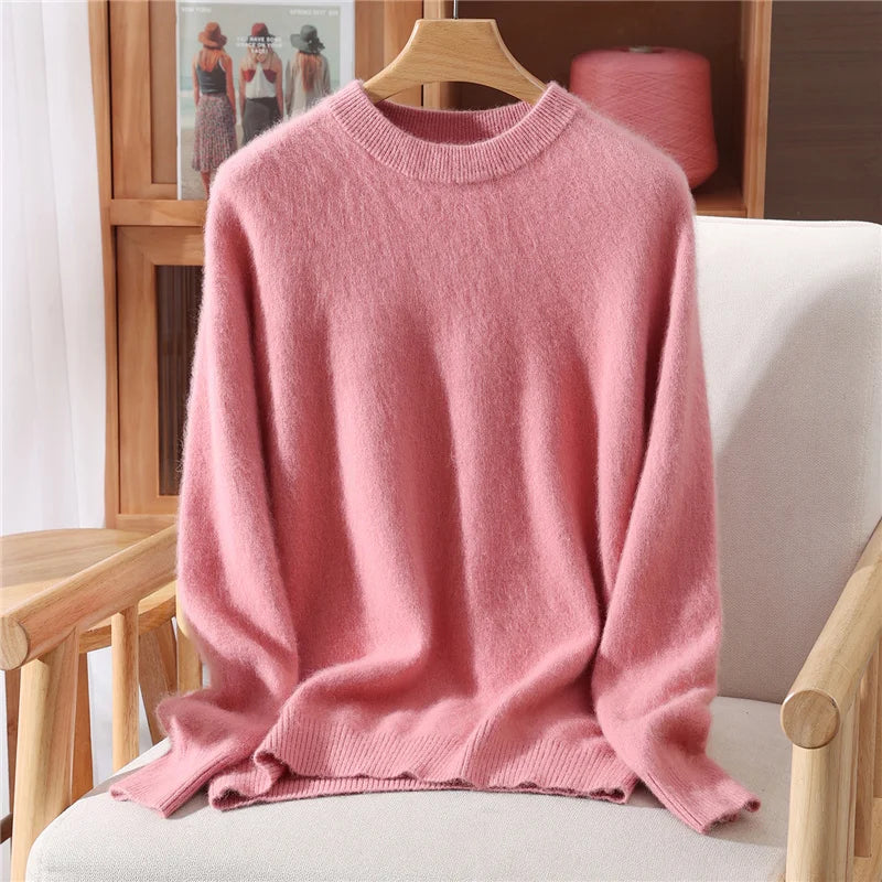 100% Mink Cashmere Sweater for Women – Soft, Warm & Lightweight O-Neck Pullover for Autumn/Winter