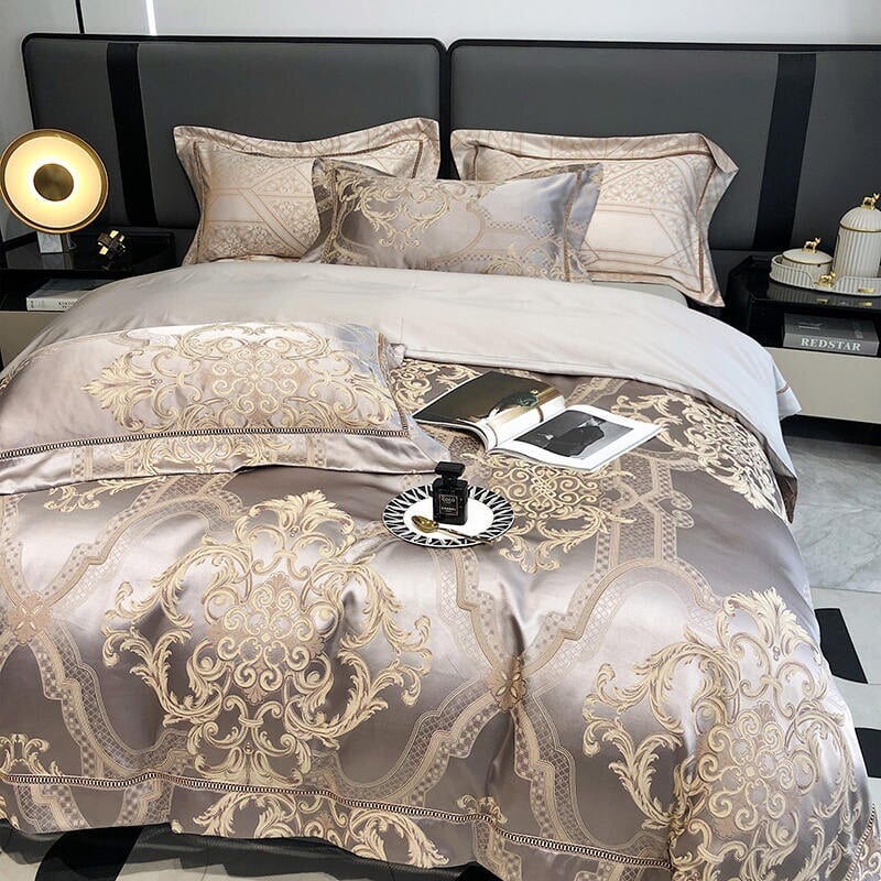 Elara Damask Duvet Cover Set With 1000 Thread Count