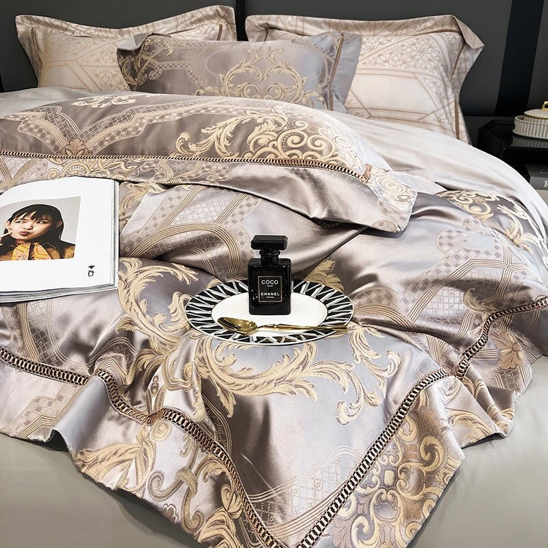 Elara Damask Duvet Cover Set With 1000 Thread Count