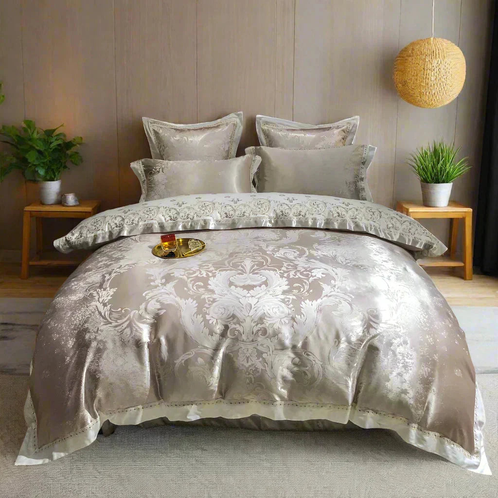Aurelle Luxury Jacquard Duvet Cover Set in Egyptian Cotton Sateen