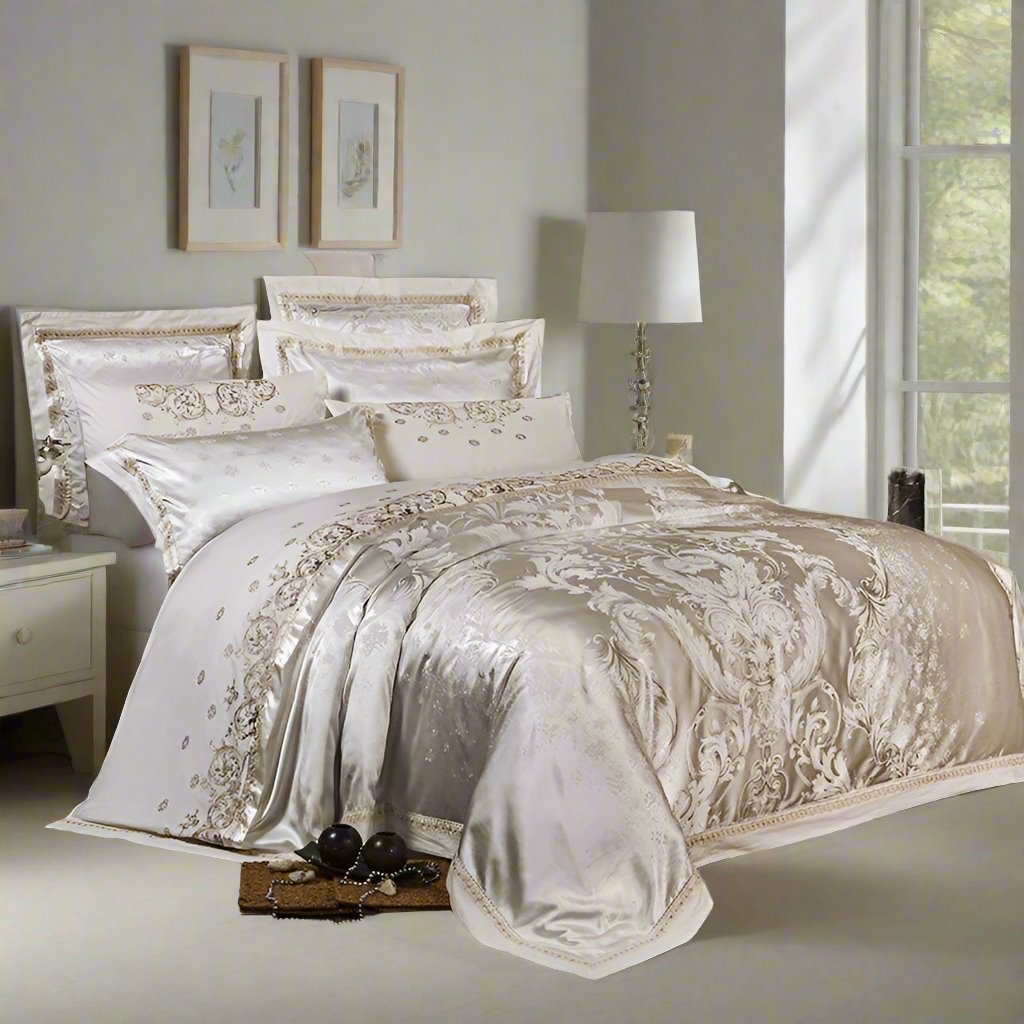 Aurelle Luxury Jacquard Duvet Cover Set in Egyptian Cotton Sateen