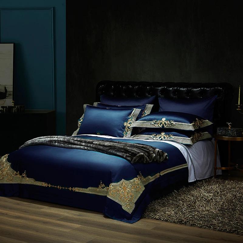Luminara Nightfall Midnight Blue and Gold Jacquard Duvet Cover Set