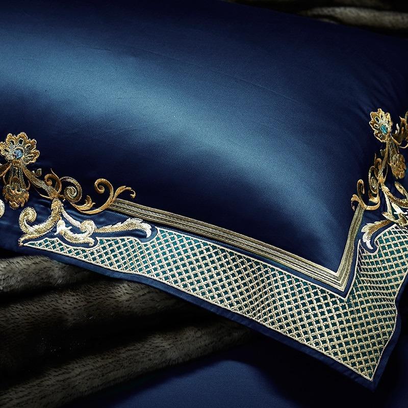 Luminara Nightfall Midnight Blue and Gold Jacquard Duvet Cover Set