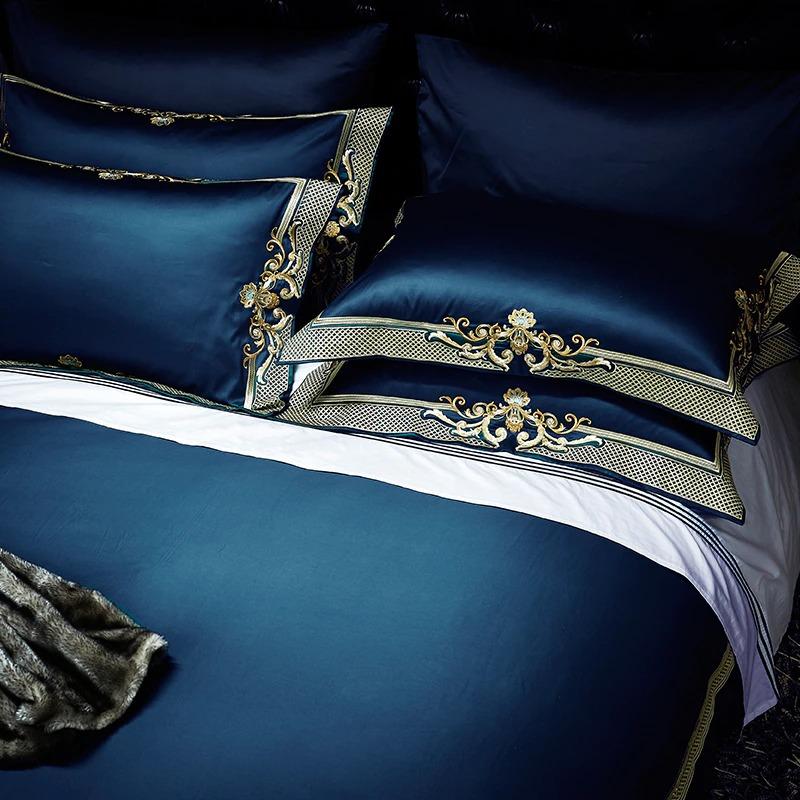 Luminara Nightfall Midnight Blue and Gold Jacquard Duvet Cover Set