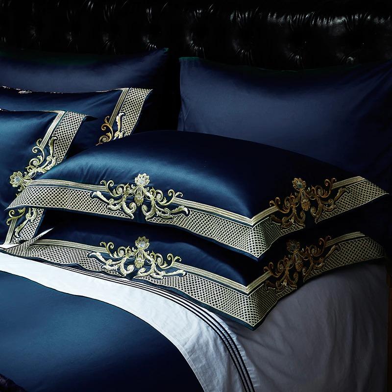 Luminara Nightfall Midnight Blue and Gold Jacquard Duvet Cover Set