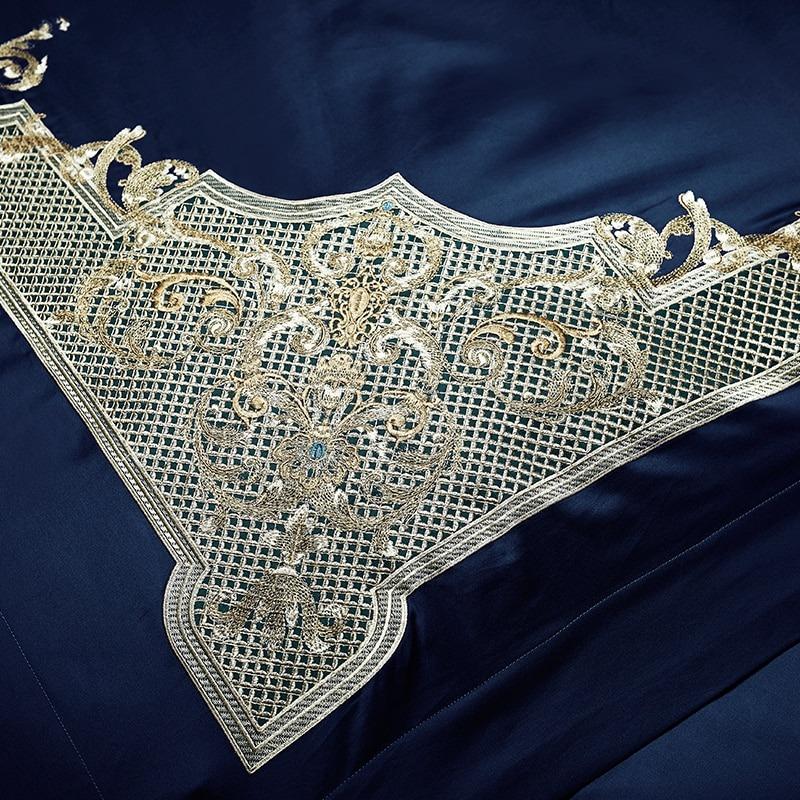 Luminara Nightfall Midnight Blue and Gold Jacquard Duvet Cover Set